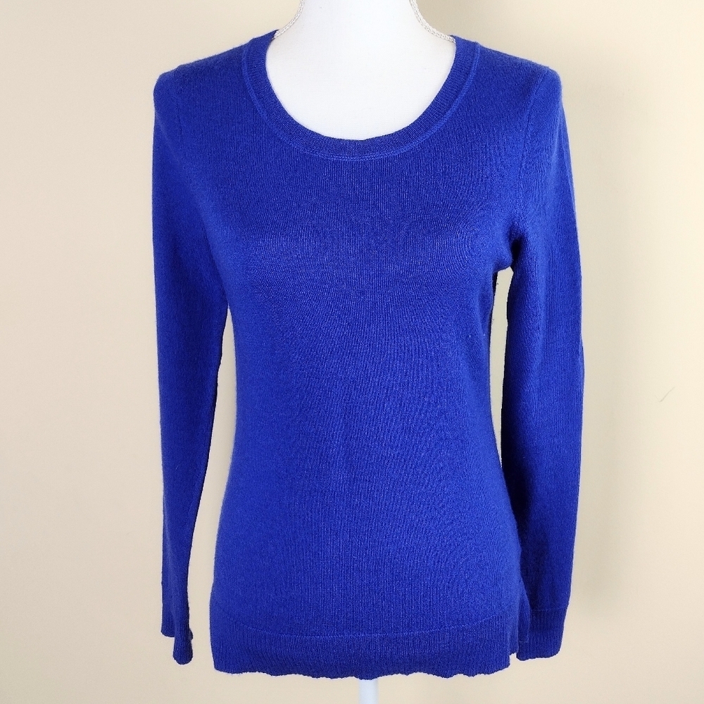 Ellen Tracy Royal Blue Scoop Neck 100% Merino Wool Sweater Sz M
